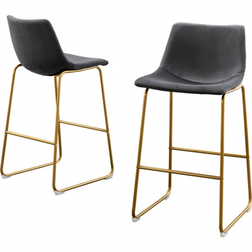 BS2 Bar Stool in Gray Velvet & Gold Chrome (Set of 2)