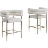 CH06 Counter Stool Chair in Beige Teddy Faux Fur Fabric & Gold Chrome (Set of 2)