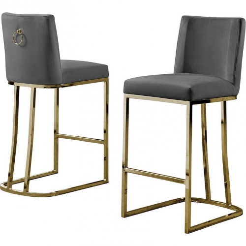 CH1 Counter Stool in Dark Gray Velvet & Gold Chrome (Set of 2)