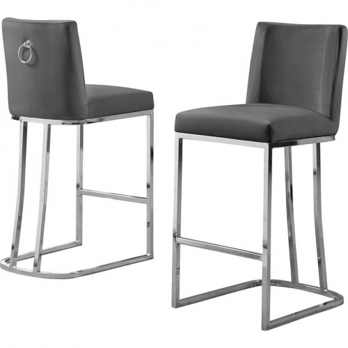 CH1 Counter Stool in Dark Gray Velvet & Silver Chrome (Set of 2)