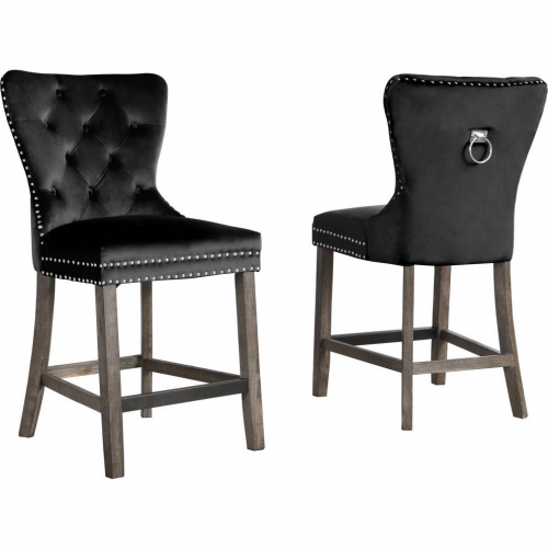 CH1 Counter Stool in Tufted Black Velvet & Chrome Handle (Set of 2)