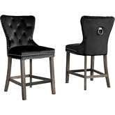 CH1 Counter Stool in Tufted Black Velvet & Chrome Handle (Set of 2)