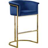 CH2 Counter Stool in Navy Blue Velvet & Gold Metal Chrome