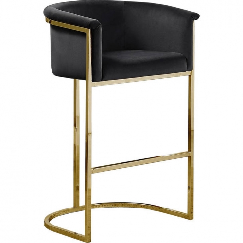 CH2 Counter Stool in Black Velvet & Gold Metal Chrome