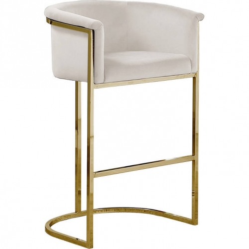 CH2 Counter Stool in Cream Velvet & Gold Metal Chrome