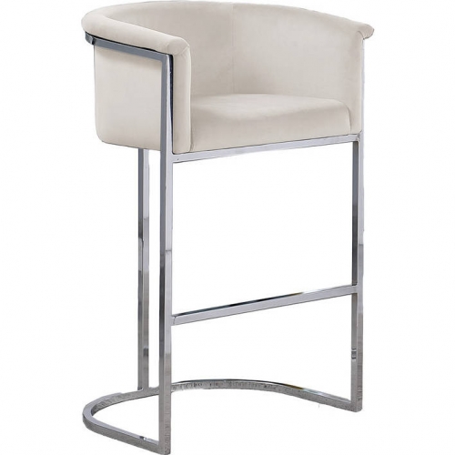 CH2 Counter Stool in Cream Velvet & Silver Metal Chrome