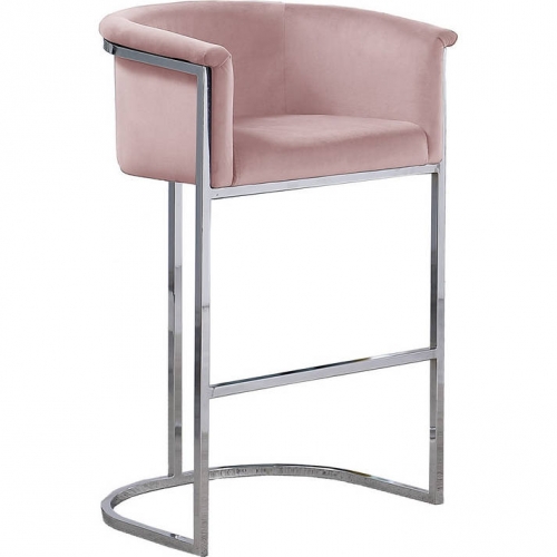 CH2 Counter Stool in Pink Velvet & Silver Metal Chrome