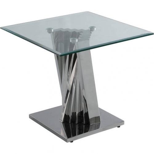 CT02 Geometric Sofa End Table in Glass & Silver Stainless Steel