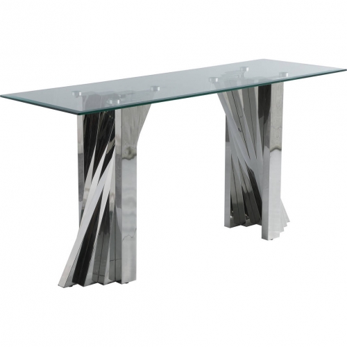 CT03 Geometric Console Table in Glass & Silver Stainless Steel