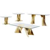 CT01 Coffee, 2 End & Console Table Set in Glass & Gold Stainless Steel