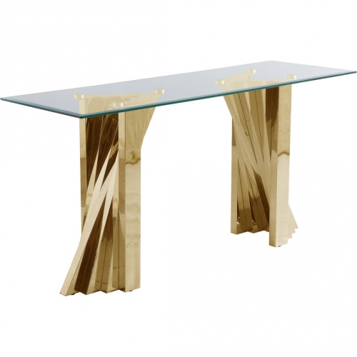 CT06 Geometric Console Table in Glass & Gold Stainless Steel