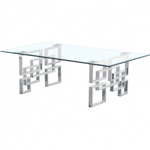 CT233 Coffee Table in Clear Tempered Glass & Silver Stainless Steel