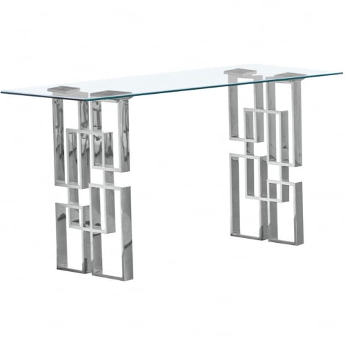 CT235 Console Table in Tempered Glass & Silver Stainless Steel