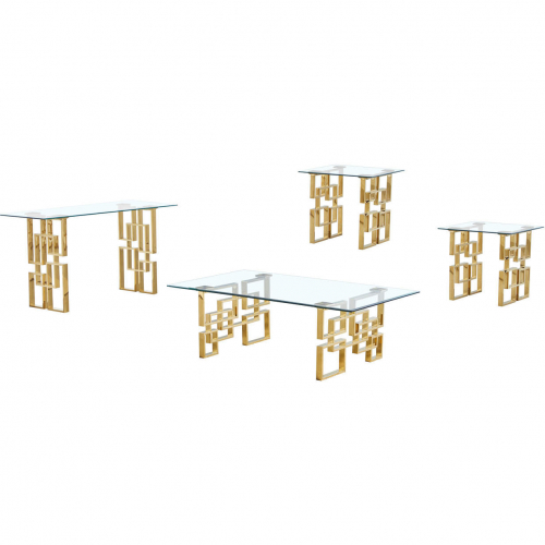 CT236 4 Piece Coffee Table Set in Tempered Glass & Gold Stainless Steel