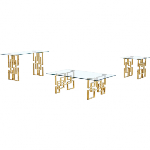 CT236 3 Piece Coffee Table Set in Tempered Glass & Gold Stainless Steel