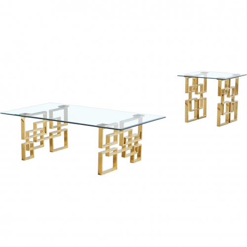 CT236 2 Piece Coffee Table Set in Tempered Glass & Gold Stainless Steel