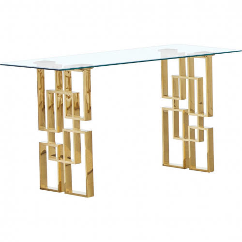 CT238 Console Table in Tempered Glass & Gold Stainless Steel