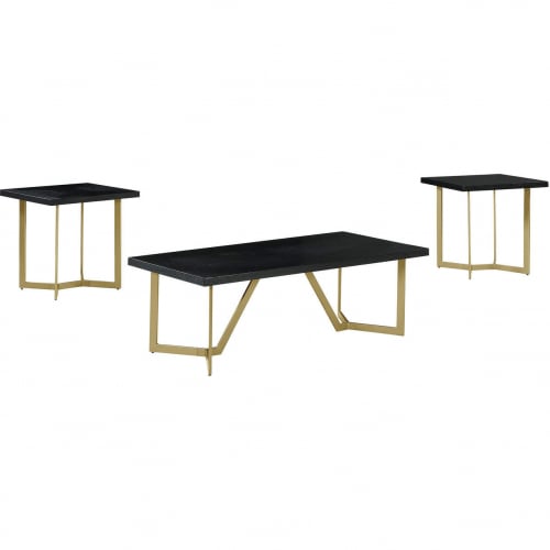 CT280 3 Piece Coffee Table Set in Black Wood & Gold Legs