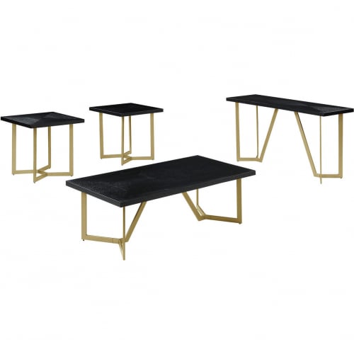 CT280 4 Piece Coffee Table Set in Black Wood & Gold Legs