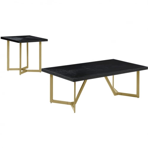 CT280 2 Piece Coffee Table Set in Black Wood & Gold Legs