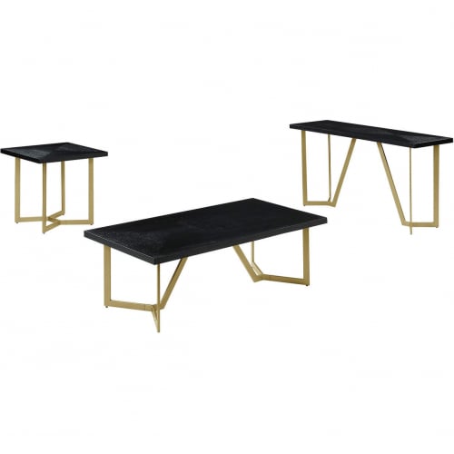 CT280 3 Piece Coffee Table Set in Black Wood & Gold Legs