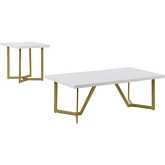 CT283 2 Piece Coffee Table Set in White Wood & Gold Legs