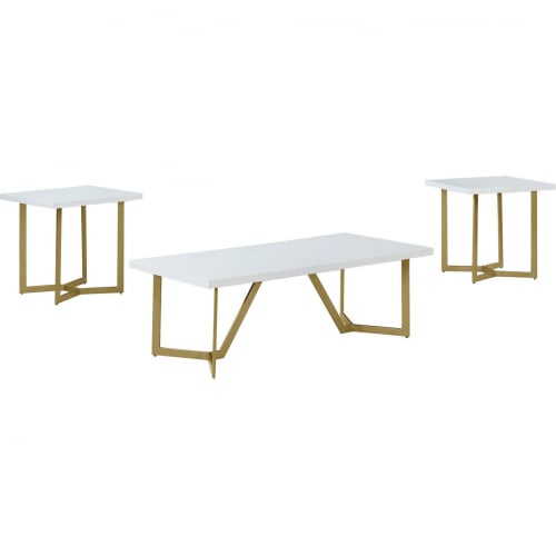 CT283 3 Piece Coffee Table Set in White Wood & Gold Legs