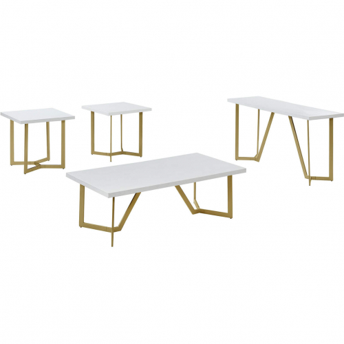 CT283 4 Piece Coffee Table Set in White Wood & Gold Legs