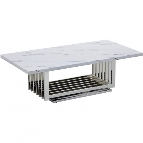 CT310 Coffee Table in White Marble & Polished Stainless Steel Base