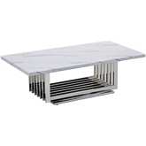 CT310 Coffee Table in White Marble & Polished Stainless Steel Base