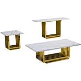 CT313 3 Piece Coffee Table Set in White Marble & Polished Gold Steel