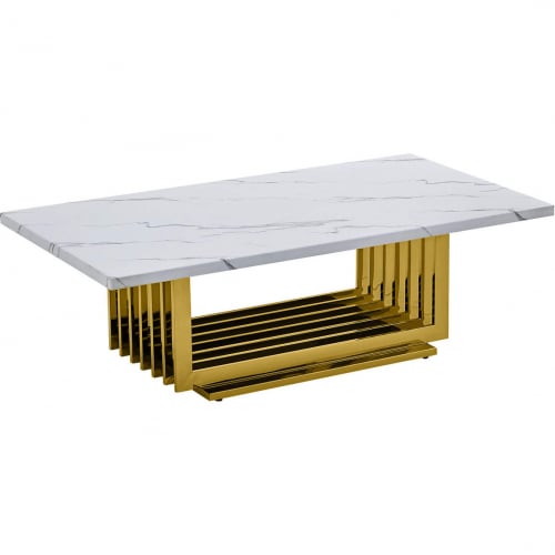 CT313 Coffee Table in White Marble & Polished Gold Stainless Steel Base