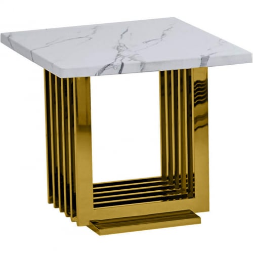 CT314 End Table in White Marble & Polished Gold Steel Base