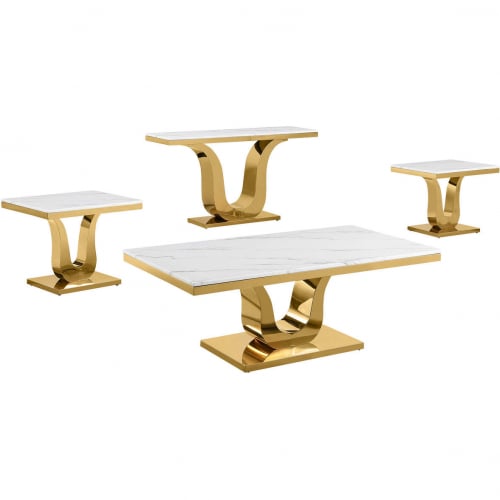 CT320 4 Piece Coffee Table Set in White Marble & Polished Gold Stainless Steel