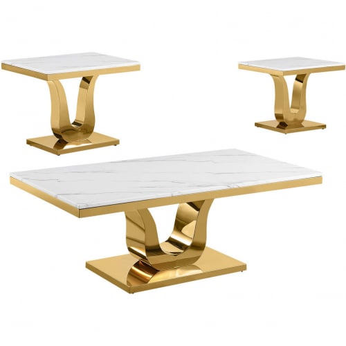 CT320 3 Piece Coffee Table Set in White Marble & Polished Gold Stainless Steel