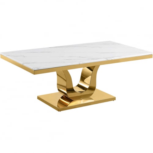 CT320 Coffee Table in White Marble & Polished Gold Stainless Steel