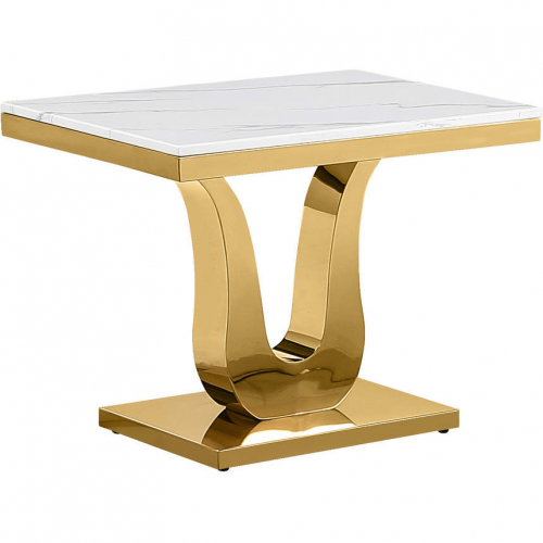 CT321 End Table in White Marble & Polished Gold Stainless Steel