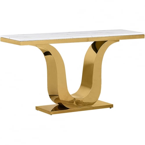 CT322 Console Table in White Marble & Polished Gold Stainless Steel