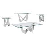 CT400 4 Piece Coffee Table Set in Tempered Glass & Polished Stainless Steel