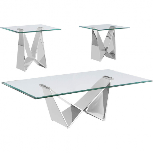 CT400 3 Piece Coffee Table Set in Tempered Glass & Polished Stainless Steel