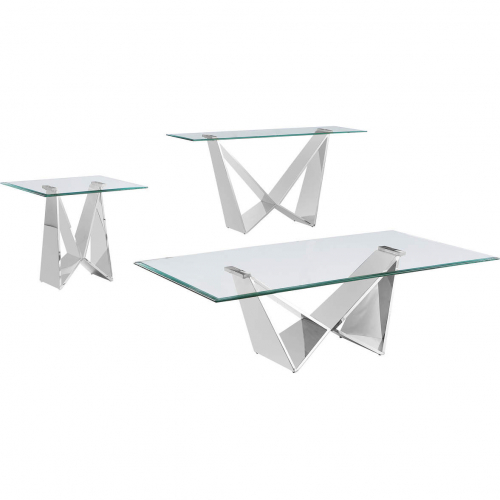 CT400 3 Piece Coffee Table Set in Tempered Glass & Polished Stainless Steel