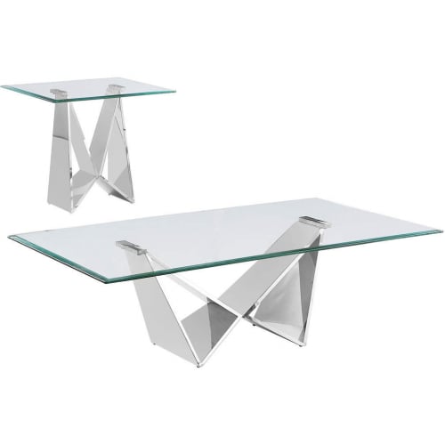 CT400 2 Piece Coffee Table Set in Tempered Glass & Polished Stainless Steel