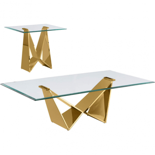 CT403 2 Piece Coffee Table Set in Tempered Glass & Polished Gold Stainless Steel