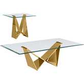 CT403 2 Piece Coffee Table Set in Tempered Glass & Polished Gold Stainless Steel