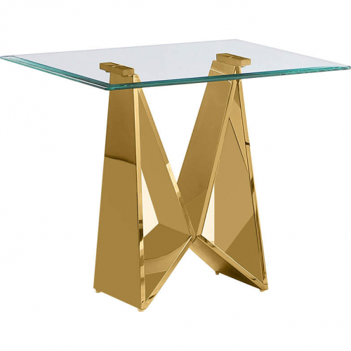 CT404 End Table in Tempered Glass & Polished Gold Stainless Steel