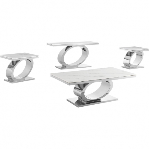 CT430 Coffee Table Set in White Marble & Polished Stainless Steel