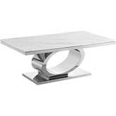 CT430 Coffee Table in White Marble & Polished Stainless Steel Base