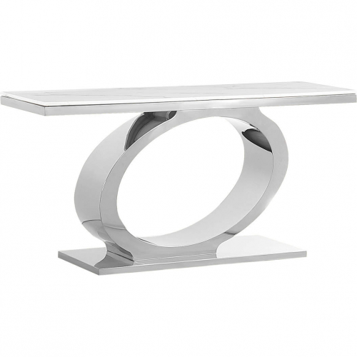 CT432 Console Table in White Marble & Polished Stainless Steel