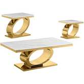 CT433 3 Piece Coffee Table Set in White Marble & Polished Gold Steel