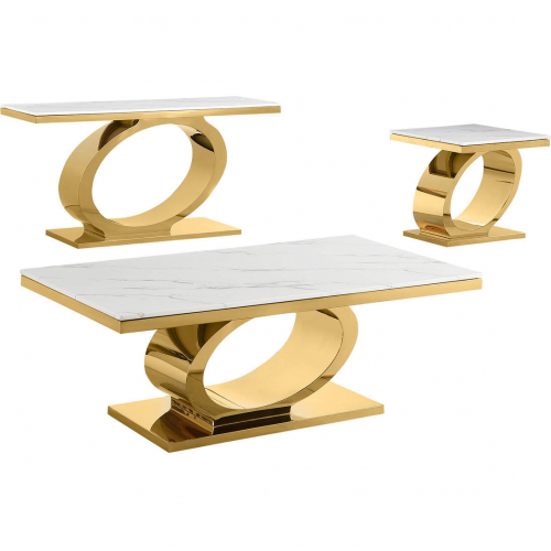 CT433 Coffee Table Set in White Marble & Polished Gold Stainless Steel